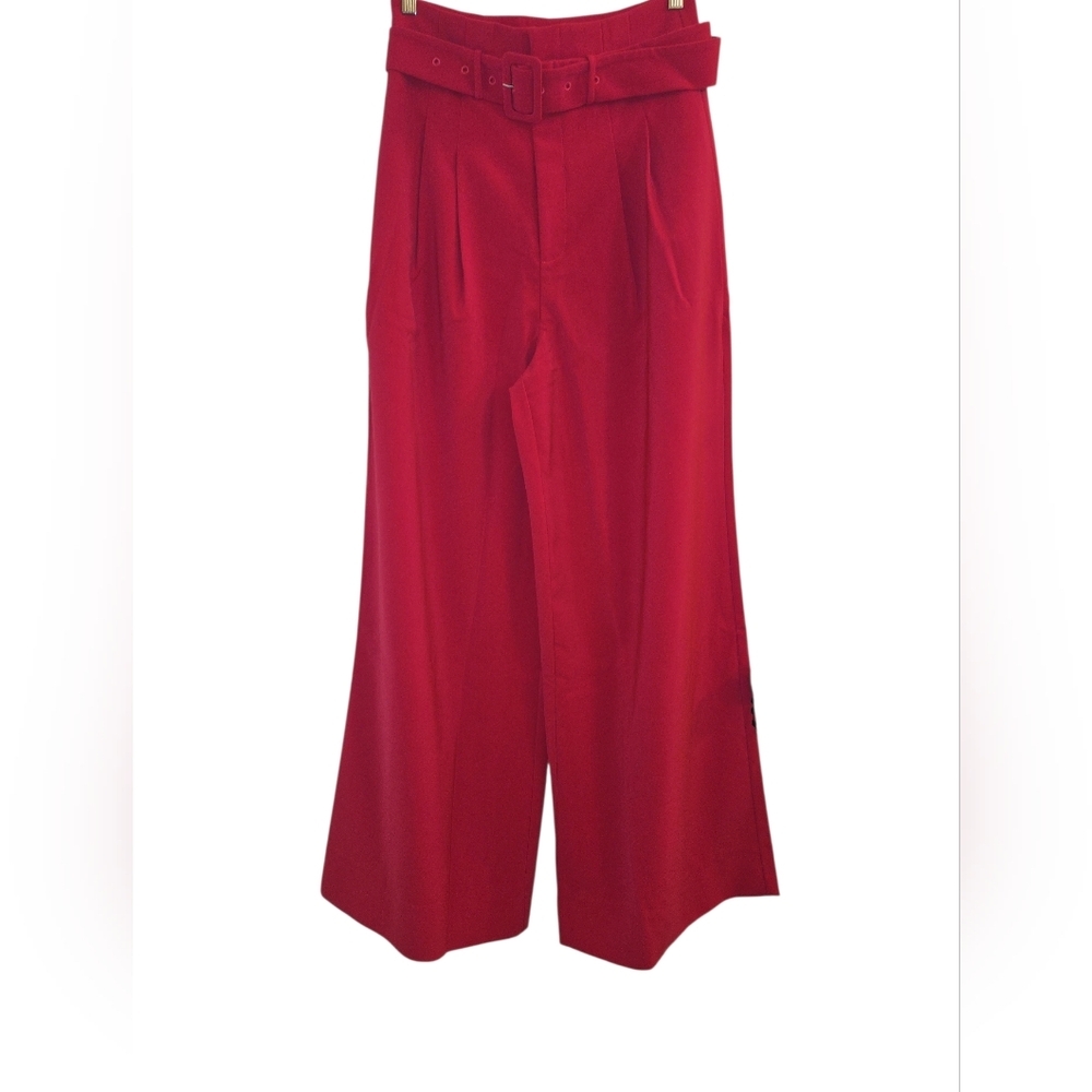 Hot Pink Wide Leg Belted High Rise Preppy Pant Size 10 NWT - Picture 2 of 11